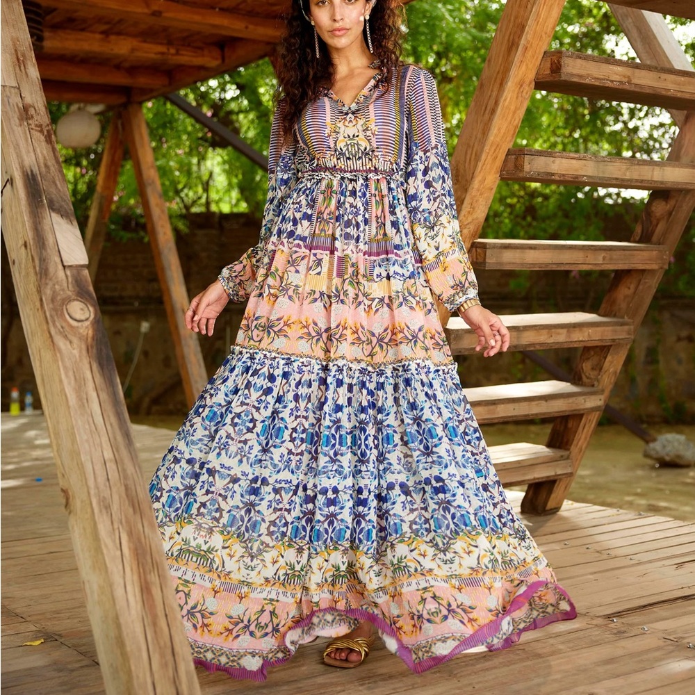 Anthropologie -  ANASTASIA Colorful Boho MAXI DRESS - Size XS